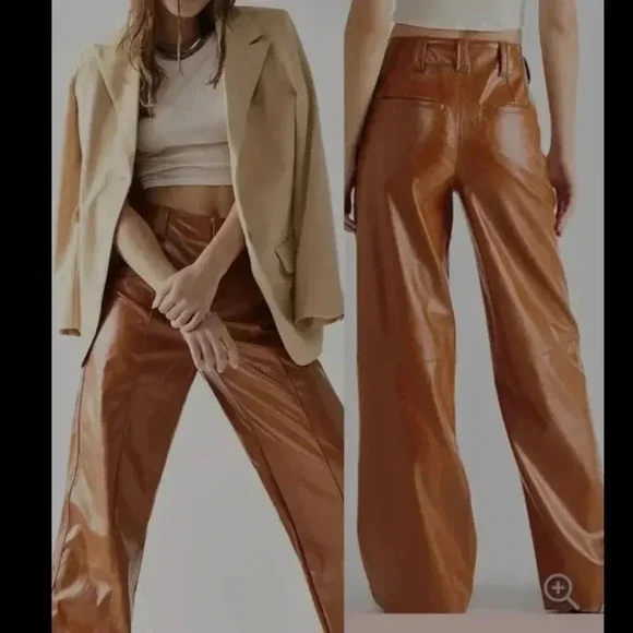Free People *fp Vegan Leather Pants high rise wide leg retro size 12 - Picture 11 of 12